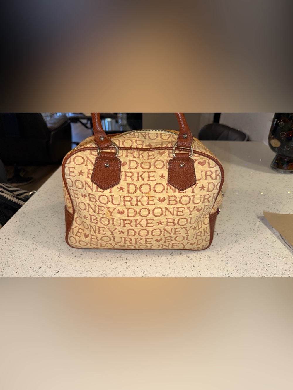 Dooney & Bourke Cream and Brown Logo Dome Satchel